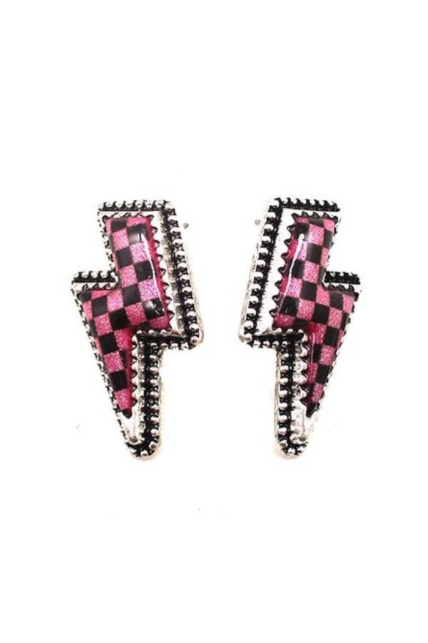 Checkered Thunderbolt Earrings
