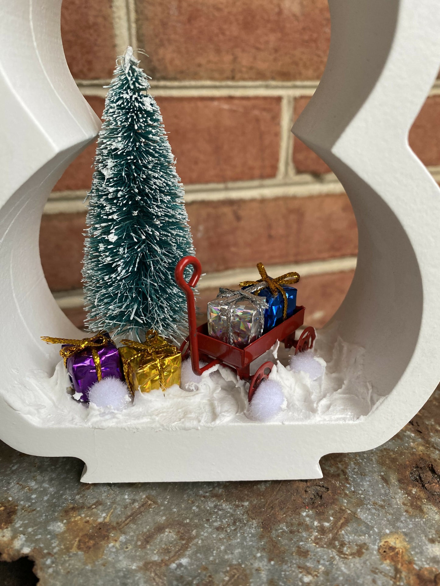 Wooden Snowman Red Wagon