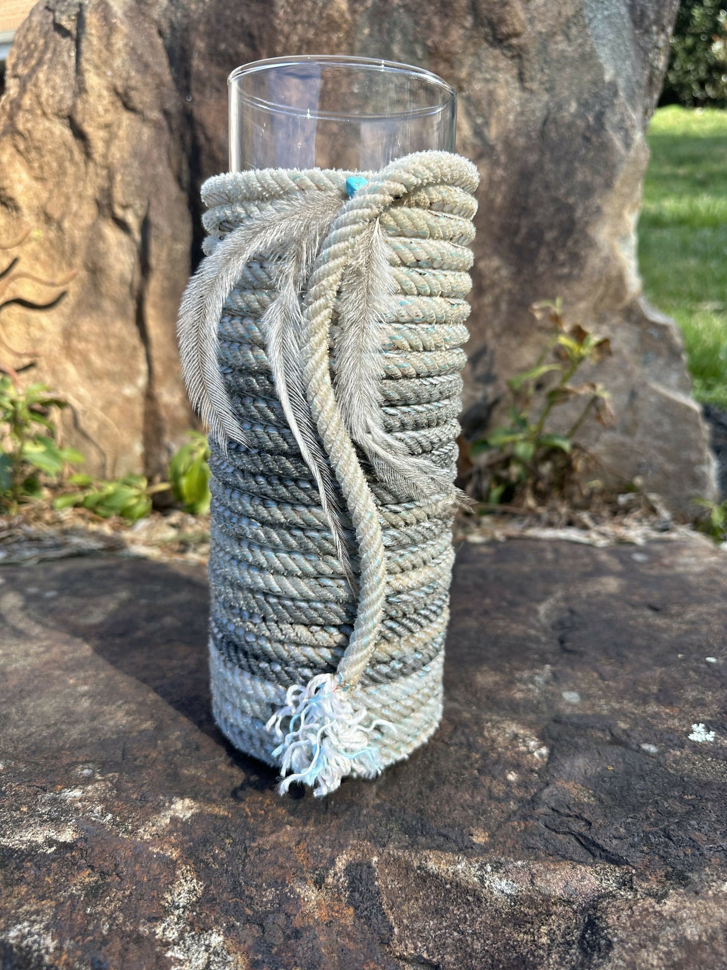 Vase with Emu Feathers/Turqouise