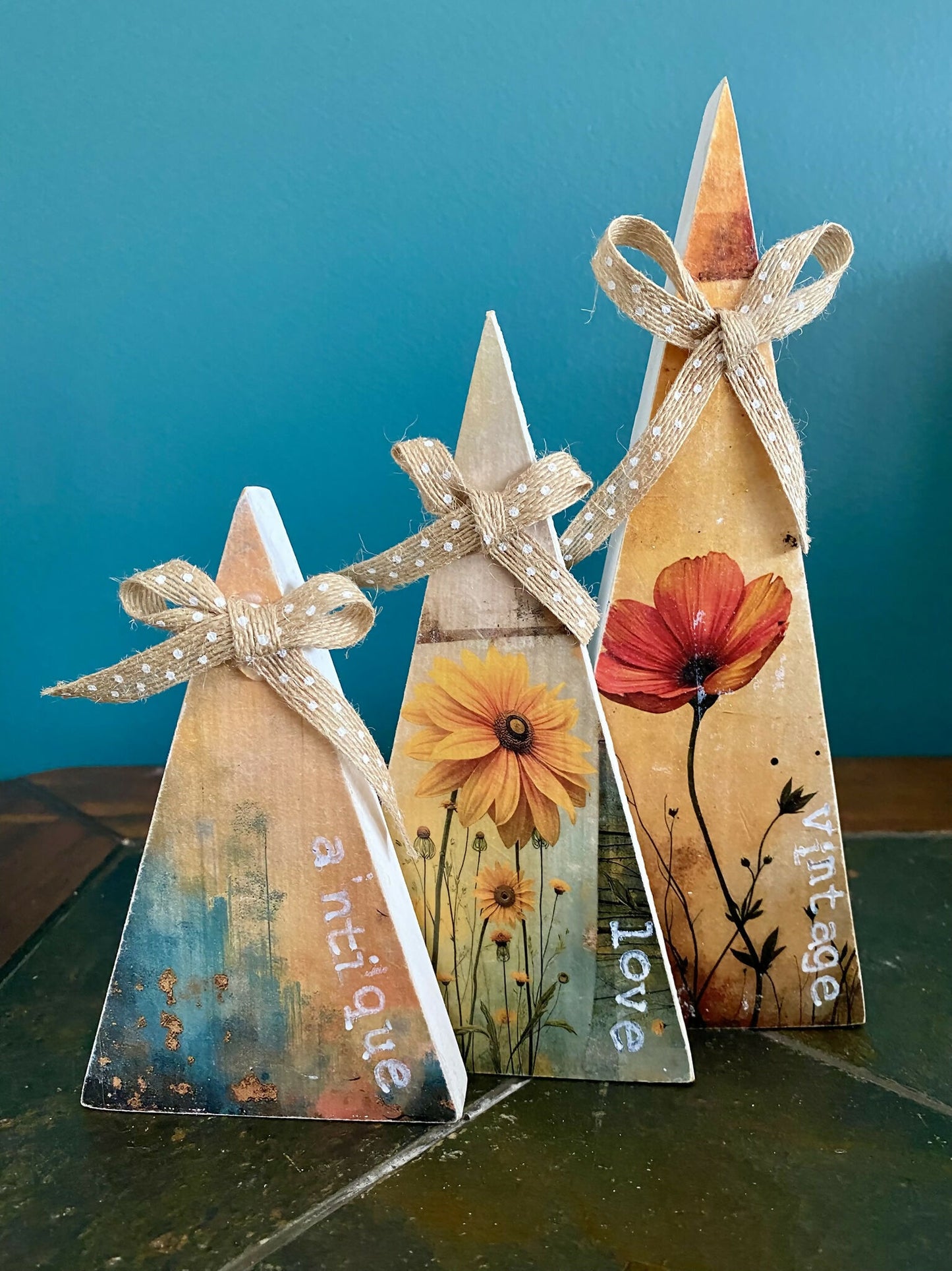 3 pc Wooden Flowered Tree Set