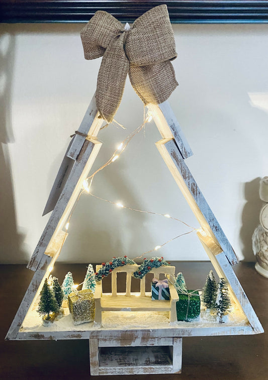 Wooden Tree Lighted Outdoor Scene