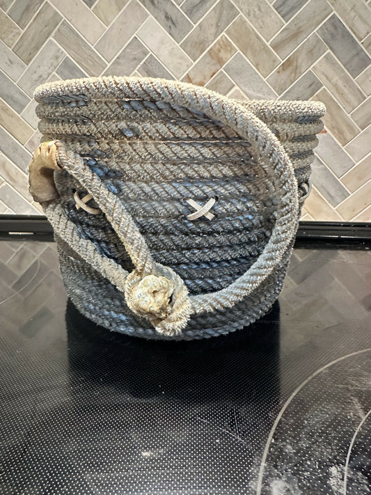 Blue Crock with leather stitching
