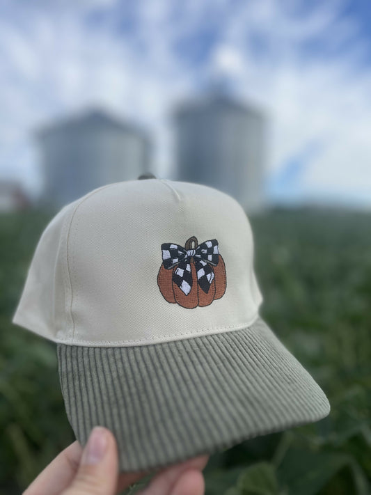 Fall Checkered Bow Pumpkin Hat
